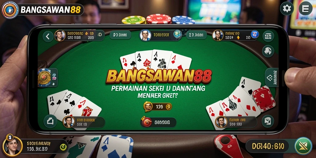 Screenshot gameplay BANGSAWAN88 menunjukkan aksi poker yang mendebarkan.