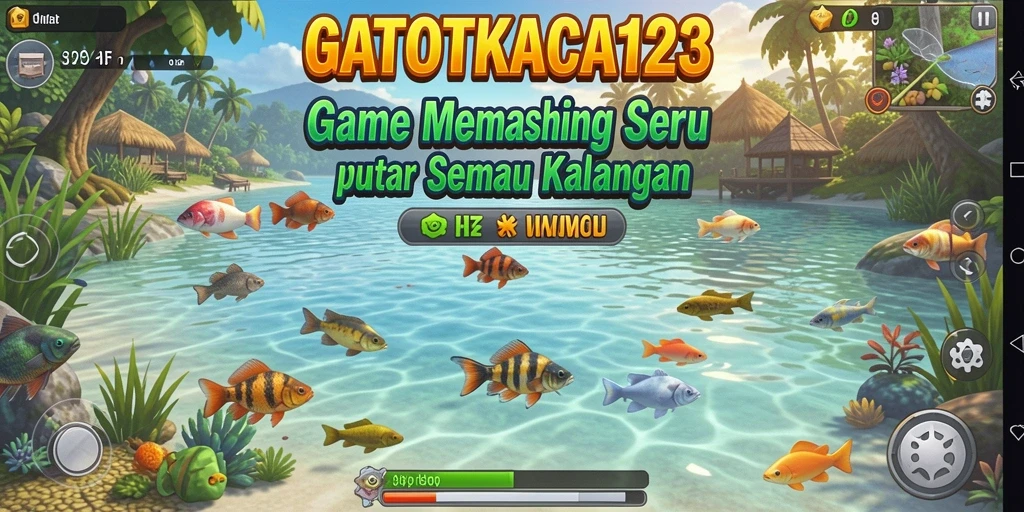 Gameplay GATOTKACA123 yang menarik saat memancing di laut.