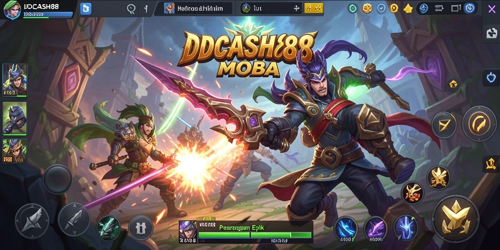 Screenshot menunjukkan pertarungan seru dalam game MOBA.