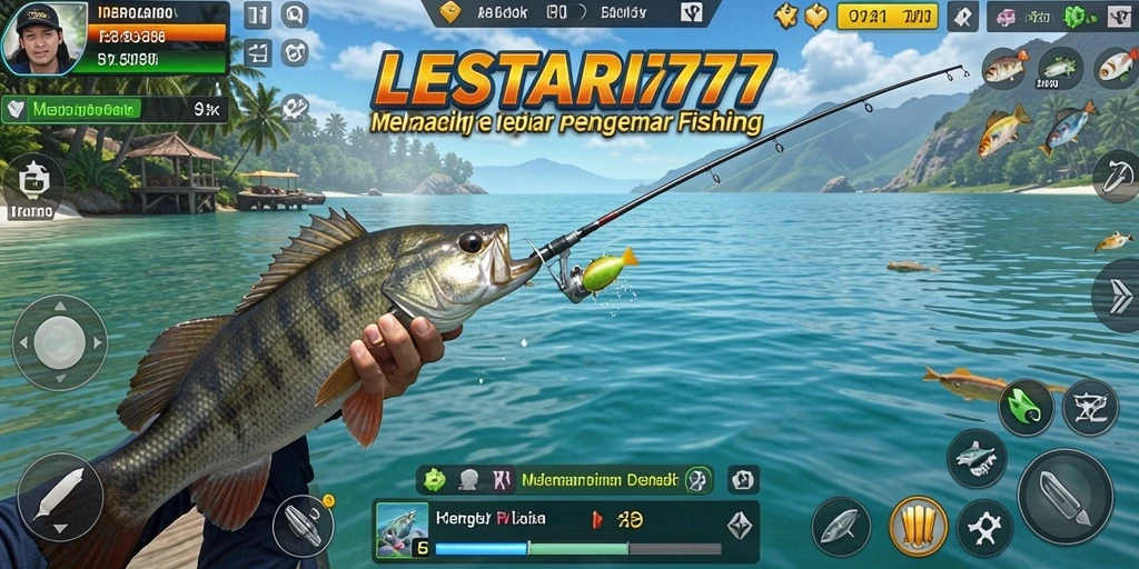 Gameplay LESTARI777 yang menarik dengan memancing di lokasi indah.