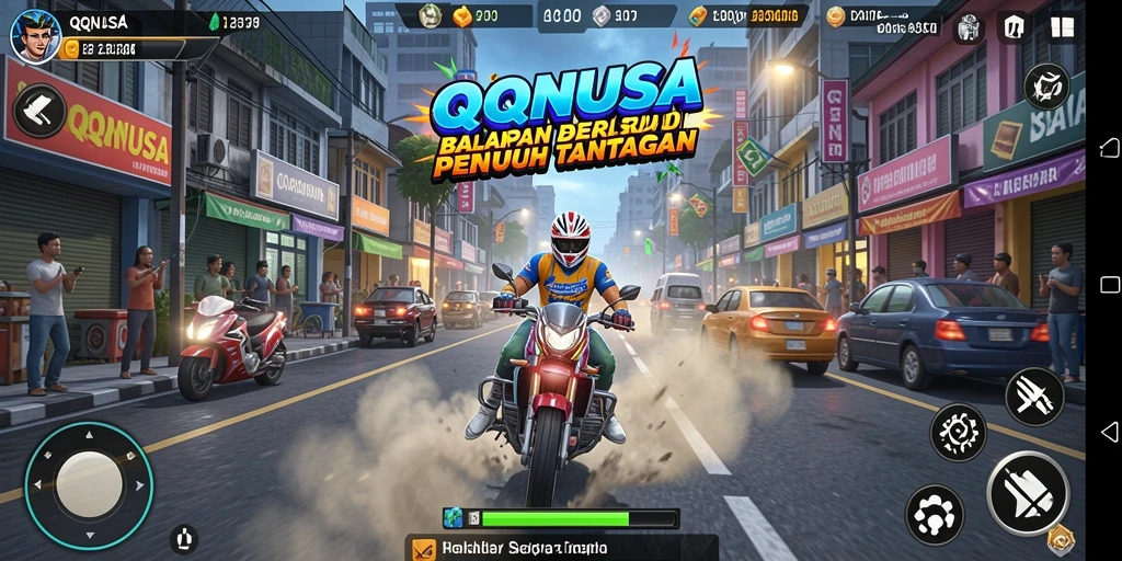 Gameplay seru dan mendebarkan dari QQNUSA dengan balapan di jalanan.