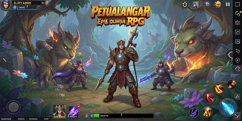 Screenshot dari gameplay RPG SURYA898 yang menampilkan pertarungan seru.